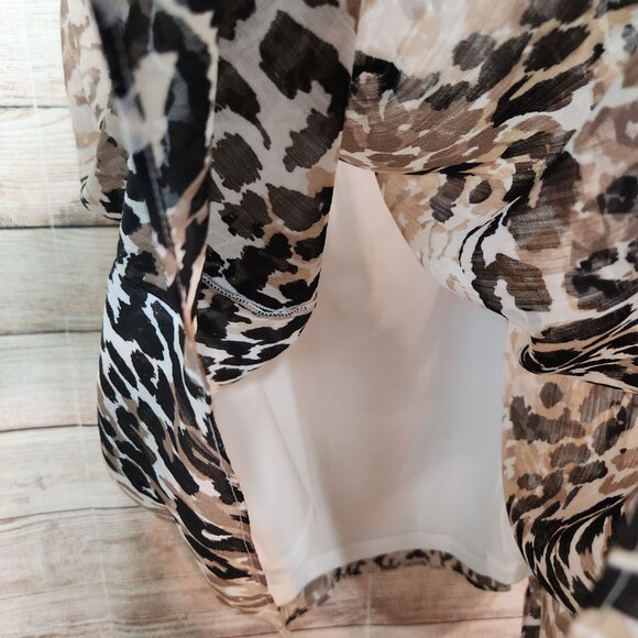 London Times Woman Cold Shoulder Midi Leopard Print Beige Brown Dress Size 1X - Picture 8 of 16